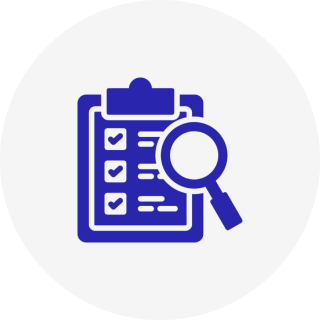 Checklist with magnifying glass icon.