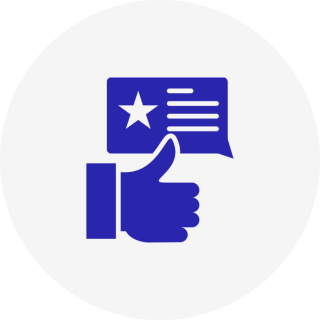 Thumbs up with speech bubble and star.