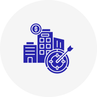Buildings and target with dollar sign icon.