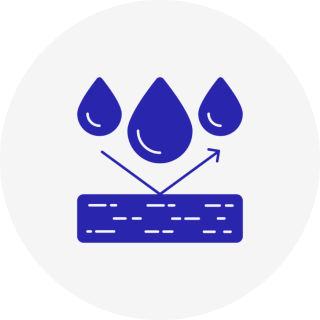 Water-repellent icon with droplets and arrow.
