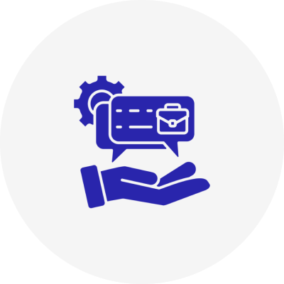 Hand holding business and technology icons.
